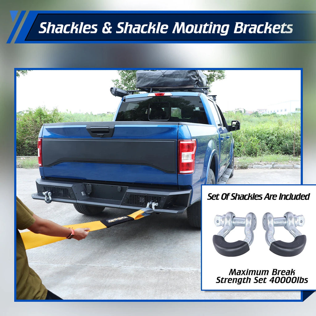 Off-Road Micro-texture Steel Rear Bumper+Shackles+Lights Fit For 2015-2026 Ford F150