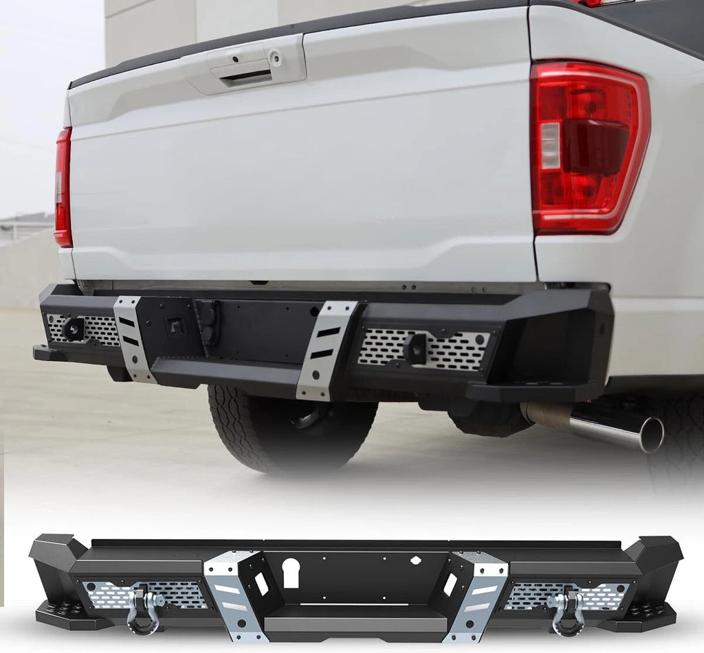 Off-Road Steel Rear Bumper Fit For 2015-2026 Ford F-150 w/2*4" LED Lights+2*D-Rings