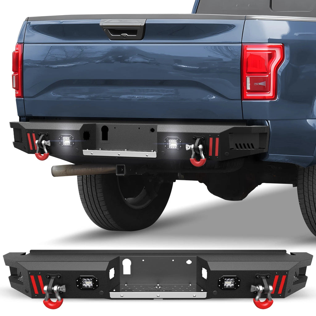 Rear Bumper Fit For 2021-2025 Ford F-150 F150 Off-Road Bumper w/LED Lights D-Ring