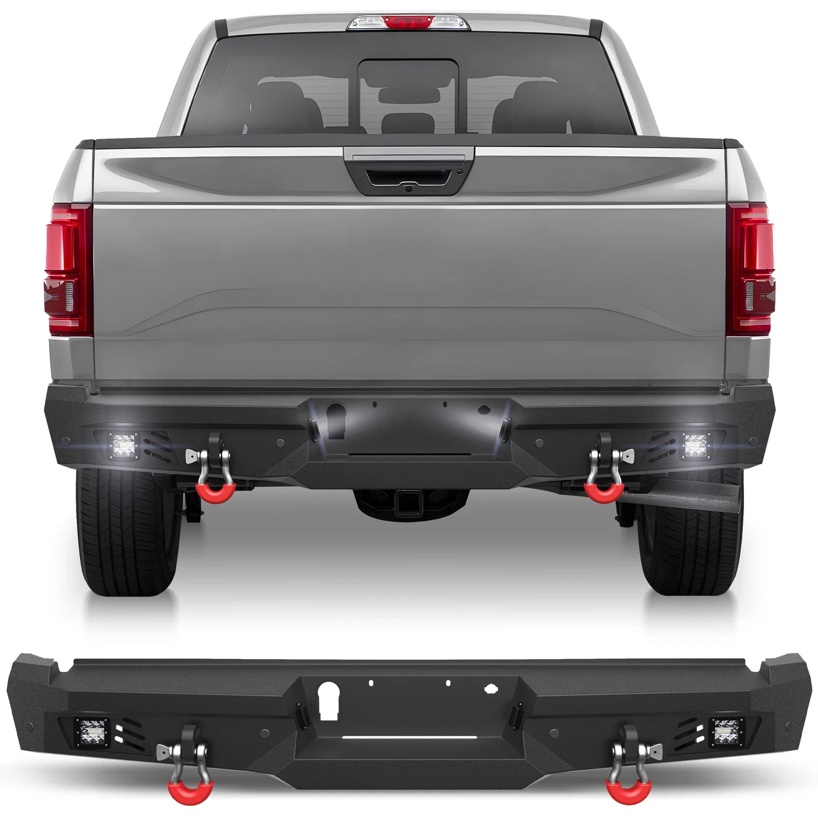 Rear Bumper w/Sensor Holes &LED Lights &D-rings For Ford F150 2015-2025 Off-Road