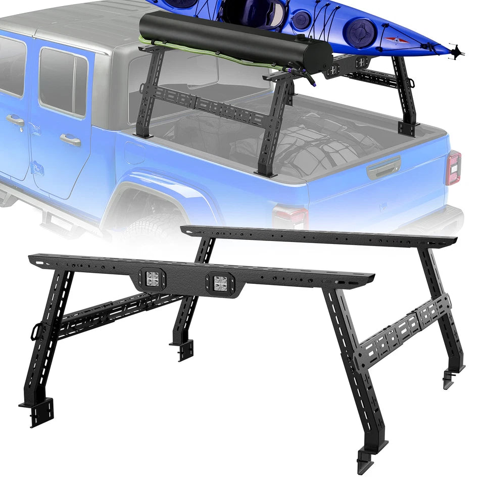 Adjustable 16-24.8" Universal Truck Bed Rack Cargo Carrier with 2 Led Lights Fit For Silverado/Sierra/Ram