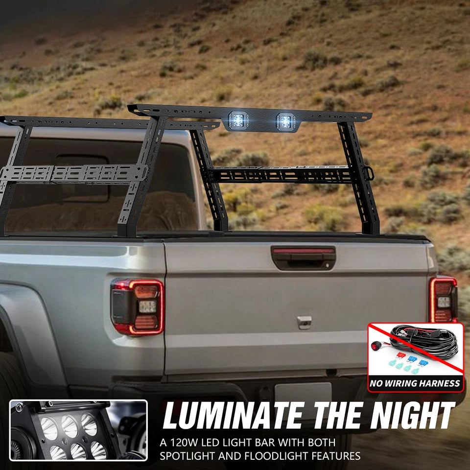 Adjustable 16-24.8" Universal Truck Bed Rack Cargo Carrier with 2 Led Lights Fit For Silverado/Sierra/Ram