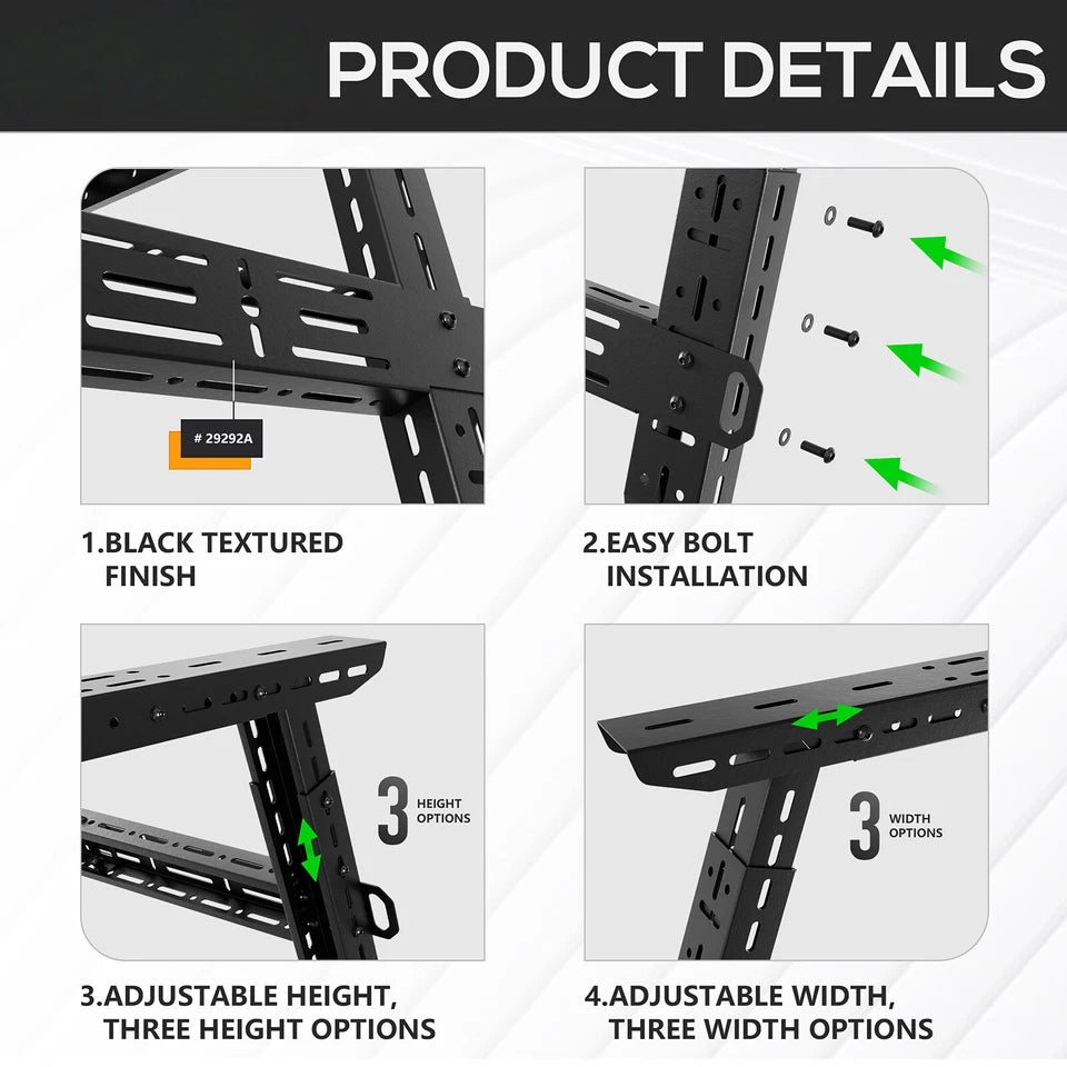 Adjustable 16-24.8" Universal Truck Bed Rack Cargo Carrier with 2 Led Lights Fit For Silverado/Sierra/Ram
