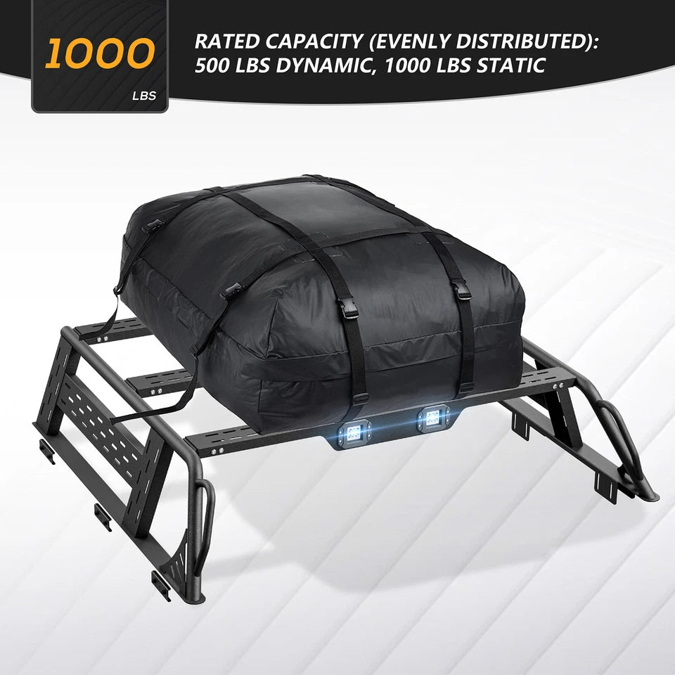 1000lbs Adjustable Overland Truck Bed Rack Cargo Carrier Fit For 2005-2025 Toyota Tacoma & 2020-2025 Jeep Gladiator JT