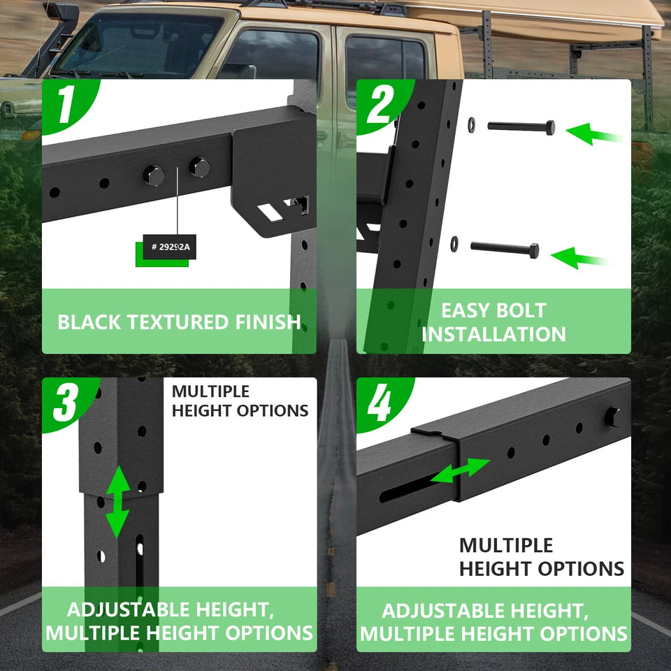 Adjustable Universal Truck Bed Rack Cargo Carrier Fit For Silverado/Sierra/Ram/Ford F-Series/Tacoma/Tundra