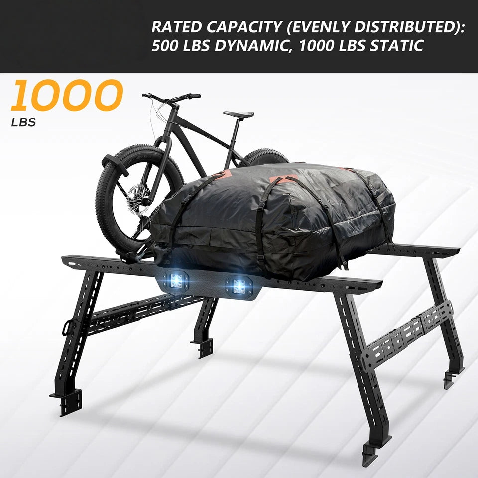 Adjustable 16-24.8" Universal Truck Bed Rack Cargo Carrier with 2 Led Lights Fit For Silverado/Sierra/Ram