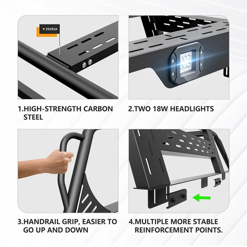 1000lbs Adjustable Overland Truck Bed Rack Cargo Carrier Fit For 2005-2025 Toyota Tacoma & 2020-2025 Jeep Gladiator JT