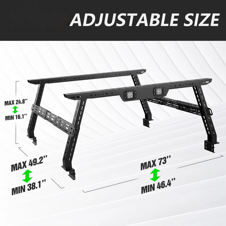 Adjustable 16-24.8" Universal Truck Bed Rack Cargo Carrier with 2 Led Lights Fit For Silverado/Sierra/Ram