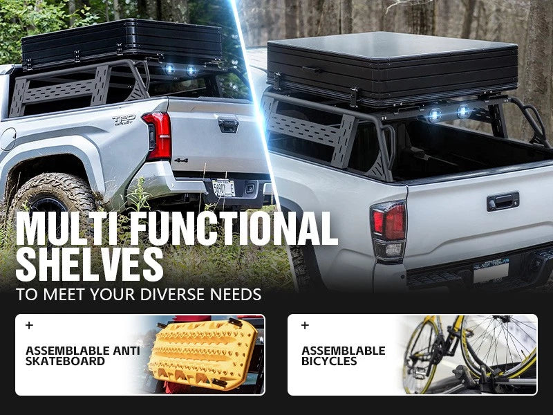 1000lbs Adjustable Overland Truck Bed Rack Cargo Carrier Fit For 2005-2025 Toyota Tacoma & 2020-2025 Jeep Gladiator JT