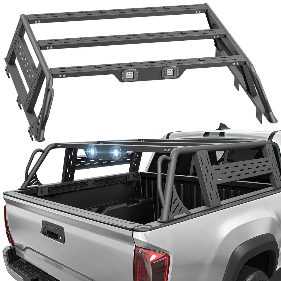 1000lbs Adjustable Overland Truck Bed Rack Cargo Carrier Fit For 2005-2025 Toyota Tacoma & 2020-2025 Jeep Gladiator JT